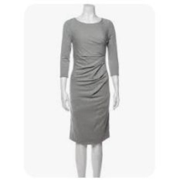 MaxMara Grey Jersey Boat Neck 3/4 Sleeve Ruched  Side Knee Length Midi Dress ~M - Picture 1 of 7